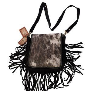 Western Fringe Crossbody Purse Western Tooled Leather Cowhide Crossbody